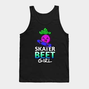 Skater Beet Girl - Kawaii Beets - Cute Veggies - Graphic Vector Clipart Tank Top